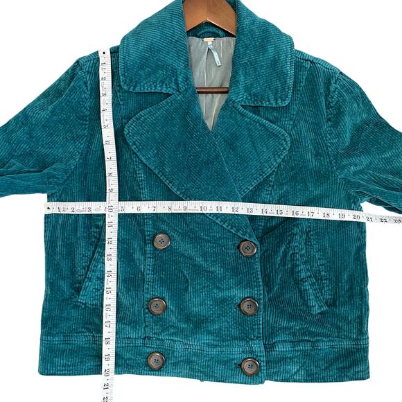 FREE PEOPLE Women's Sz M Teal Green Corduroy Stretch Jacket Pockets $148 - Picture 7 of 7